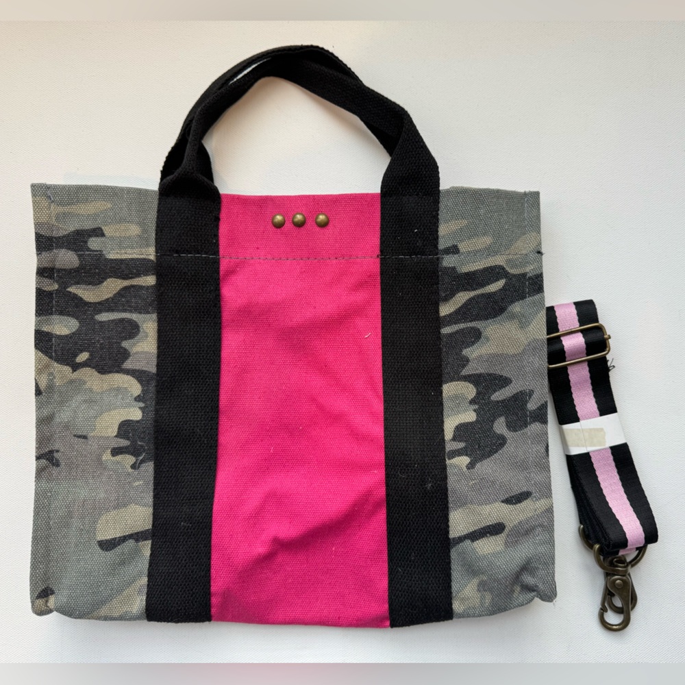 Brand new PS Camo Canvas Tote Bag with Pink Stripe & Crossbody Strap $60